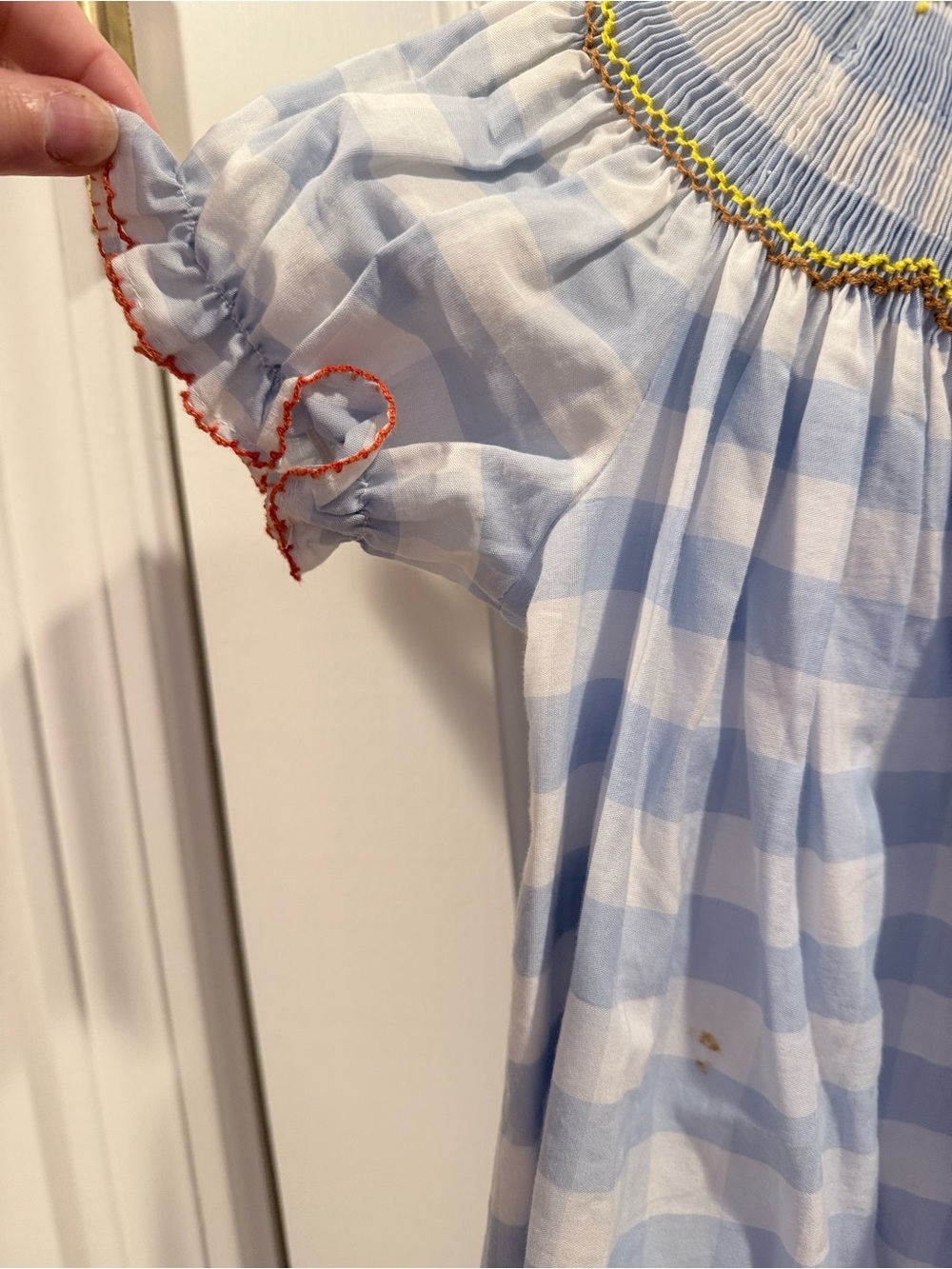 Smocked Thanksgiving Light Blue Gingham Girls' Dress 2T / holiday - Picture 5 of 6